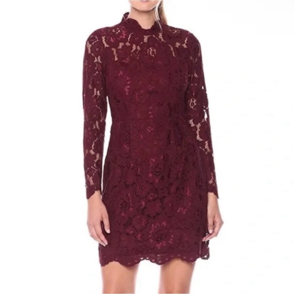 Betsey Johnson Maroon Lace Long Sleeve Dress